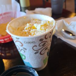 Good Hand Tacos and Pupusas - Corn in a cup $5 we're presentation