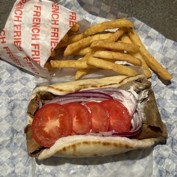 Colonel Mustard Hot Dogs - Greek Gyro with their crispy battered fries... - Hot Dogs Near Me - Holbrook, Arizona Colonel Mustard Hot Dogs - Greek Gyro with their crispy battered fries... - Hot Dogs Near Me - Holbrook, Arizona
