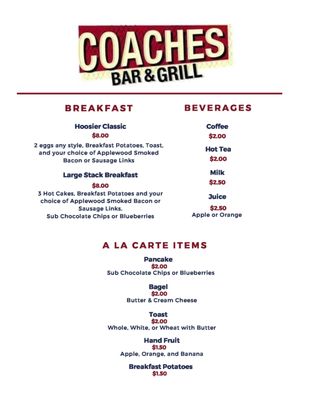 Menu photo 3 Coaches Bar & Grill Bloomington, IN