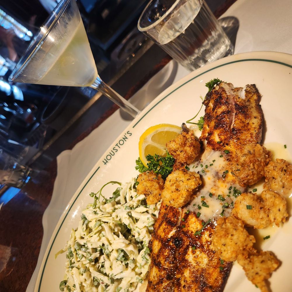 Grilled Redfish, Crispy Rock Shrimp, Coleslaw Grilled Redfish, Crispy Rock Shrimp, Coleslaw