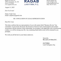 Ragab Law Firm, PC - Ragab quitting