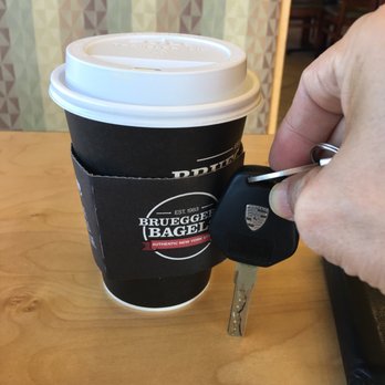 Bruegger's Bagels - Their medium coffee which was pretty small. Look at it in relation to my car keys. - Bagels Near Me - Temecula, California