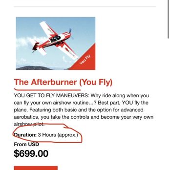 Sky Combat Ace | San Diego - The photo states 3 hour approximate flight time, when it was truly only about 20-30 minutes. False advertisement. - Flight Instruction Near Me - El Cajon, California