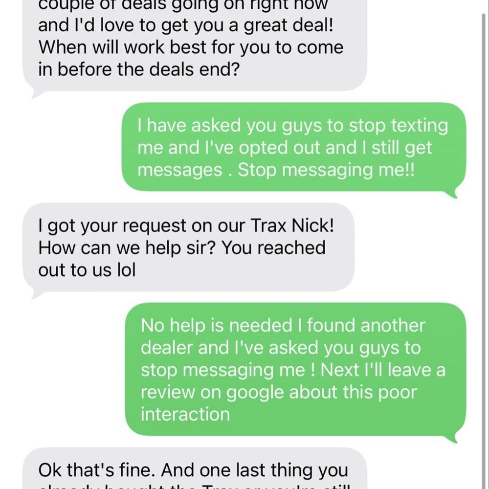 The unprofessionalism from the sales rep at the dealership