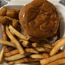 Cook Out - Big double burger "cheddar style" with fries and white cheddar cheese bites