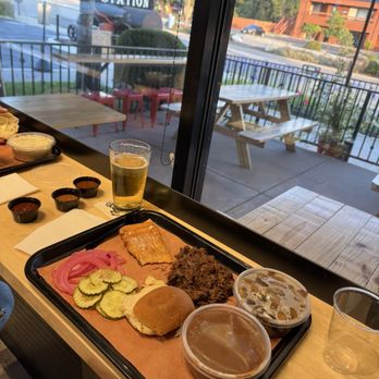 BBQ Station - Chopped beef, salmon, baked beans and mushrooms were delicious. - Barbeque Near Me - Glendora, California