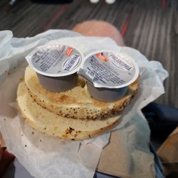 Bagel with cream cheese... apply yourself!