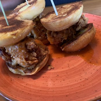 Barrel & Bushel - Hot Fried Chicken Sliders on mini French Toast - Bars Near Me - Tysons Corner, Virginia