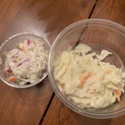 Hog Haven - On the left coleslaw from hog Haven for $1.50 on the right from a grocery store for $.75