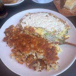 Athenian Omelette with hashbrowns and Greek toast Athenian Omelette with hashbrowns and Greek toast