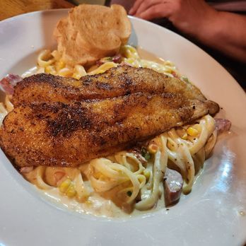 LT's Seafood & Steakhouse - Blackened catfish fettuccine corn macque choux - Seafood Near Me - Broussard, Louisiana