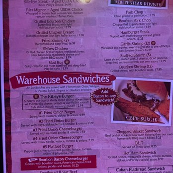 Warehouse Willy's - Menu - Seafood Near Me - Poteau, Oklahoma
