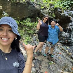 Outfitters Kauai - The waterfall at the end of the tour. This is our great tour guide Leslie!