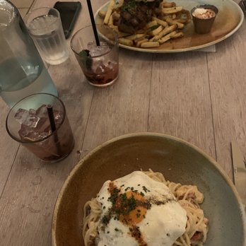 Driftwood Kitchen - Lobster Spaghetti Carbonara and New York Prime Steak - Seafood Near Me - Laguna Beach, California
