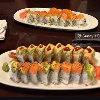 Sunny's Sushi - The front plate has the El Paso roll and Alaska Roll. The back plate has a millipede roll. - Sushi Bars Near Me - El Paso, Texas