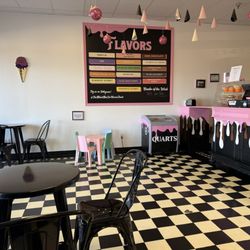 Black Box Ice Cream - Part of the seating area as well as a cooler for take home and the counter for ordering.