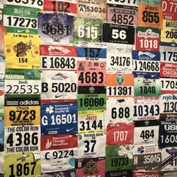 Where race bibs go to rest....the dressing room