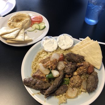 Lucie Monroe's - Mixed Kabob plate and hummus appetizer - Mediterranean Near Me - Blacksburg, Virginia