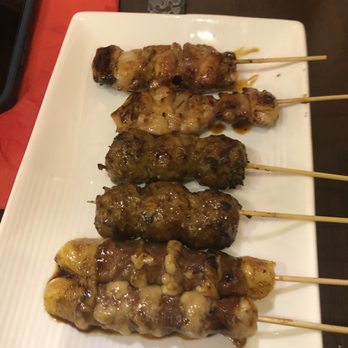 Matsu - Skewers - beef & chicken, chicken meatballs and chicken (bottom to top). - Japanese Near Me - Paris, 75 Matsu - Skewers - beef & chicken, chicken meatballs and chicken (bottom to top). - Japanese Near Me - Paris, 75