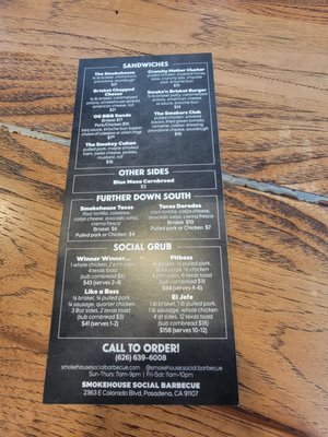 Menu photo 1 Smokehouse Social Barbecue Pasadena, CA