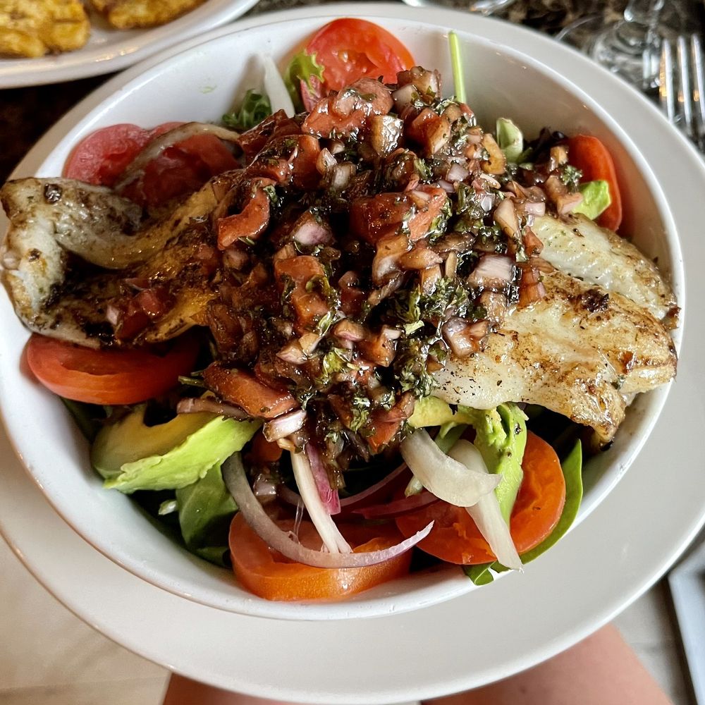 Bella Cuba - Fresh grilled fish salad with guava dressing. Amazing - Cuban Near Me - Miami Beach, Florida Bella Cuba - Fresh grilled fish salad with guava dressing. Amazing - Cuban Near Me - Miami Beach, Florida