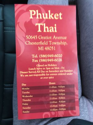 Menu photo 8 Phuket Thai Chesterfield, MI