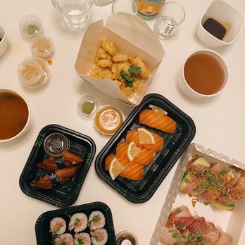 Fansea Sushi - Such a yummy spread with beach boy, seaside roll, yellowtail scallion, miso soup, and popcorn shrimp - Sushi Bars Near Me - Manhattan Beach, California Fansea Sushi - Such a yummy spread with beach boy, seaside roll, yellowtail scallion, miso soup, and popcorn shrimp - Sushi Bars Near Me - Manhattan Beach, California