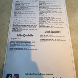 College Delly - Subs menu