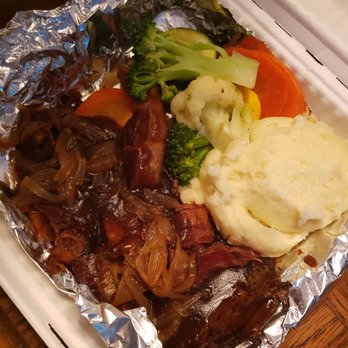 Brian Boru Restaurant and Pub - Liver & Onions to go. Well sauced, crispy bacon - Irish Near Me - Severna Park, Maryland