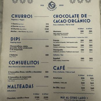 Churrería El Moro - Menu 12/24/25 - Churros Near Me - Ciudad de México, DIF
