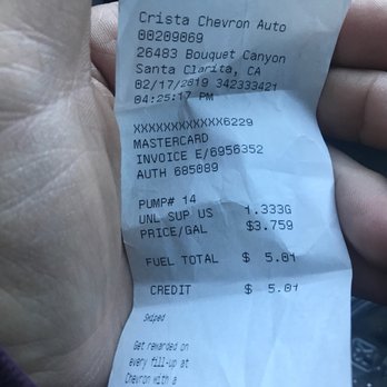 Chevron - Receipt from not getting any gas - Gas Stations Near Me - Santa Clarita, California Chevron - Receipt from not getting any gas - Gas Stations Near Me - Santa Clarita, California