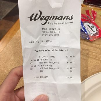 Wegmans - Receipt paid for sushi from sushi bar, and fried rice and vegetables from hot bar. A bit expensive. - Grocery Near Me - Ocean, New Jersey