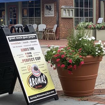 Aromas Coffeehouse & Cafe - The sign - Coffee & Tea Near Me - Williamsburg, Virginia