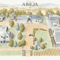 Inn At Abeja - A watercolor map guides guests through Abeja's accommodations, winery, gardens, walking paths and restored farmstead.