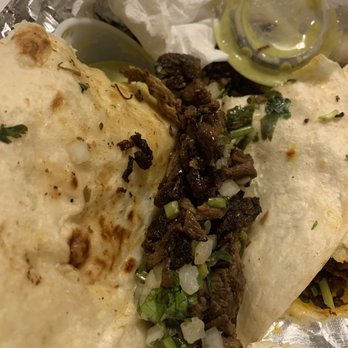 Tortilleria La Sabrosa - Meat on fajita taco burnt over cooked chewy meat - Mexican Near Me - Plano, Texas