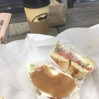 Bagel Master - Salt, with avocados, onion, and cream cheese. Also, large coffee. - Bakeries Near Me - Syosset, New York