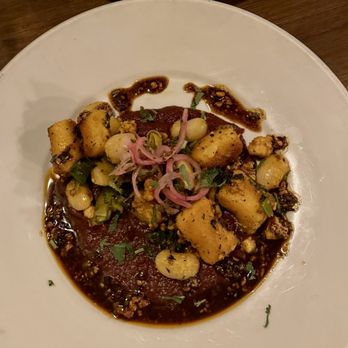 Millennium - Sweet Potato Masa Dumplings - Vegan Near Me - Oakland, California Millennium - Sweet Potato Masa Dumplings - Vegan Near Me - Oakland, California
