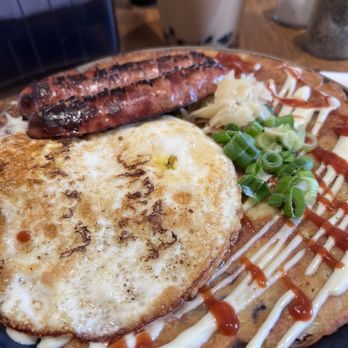 Teaism Dupont Circle - Okonomiyaki with fried egg and chicken sausage - Asian Fusion Near Me - Washington, DC, District of Columbia Teaism Dupont Circle - Okonomiyaki with fried egg and chicken sausage - Asian Fusion Near Me - Washington, DC, District of Columbia