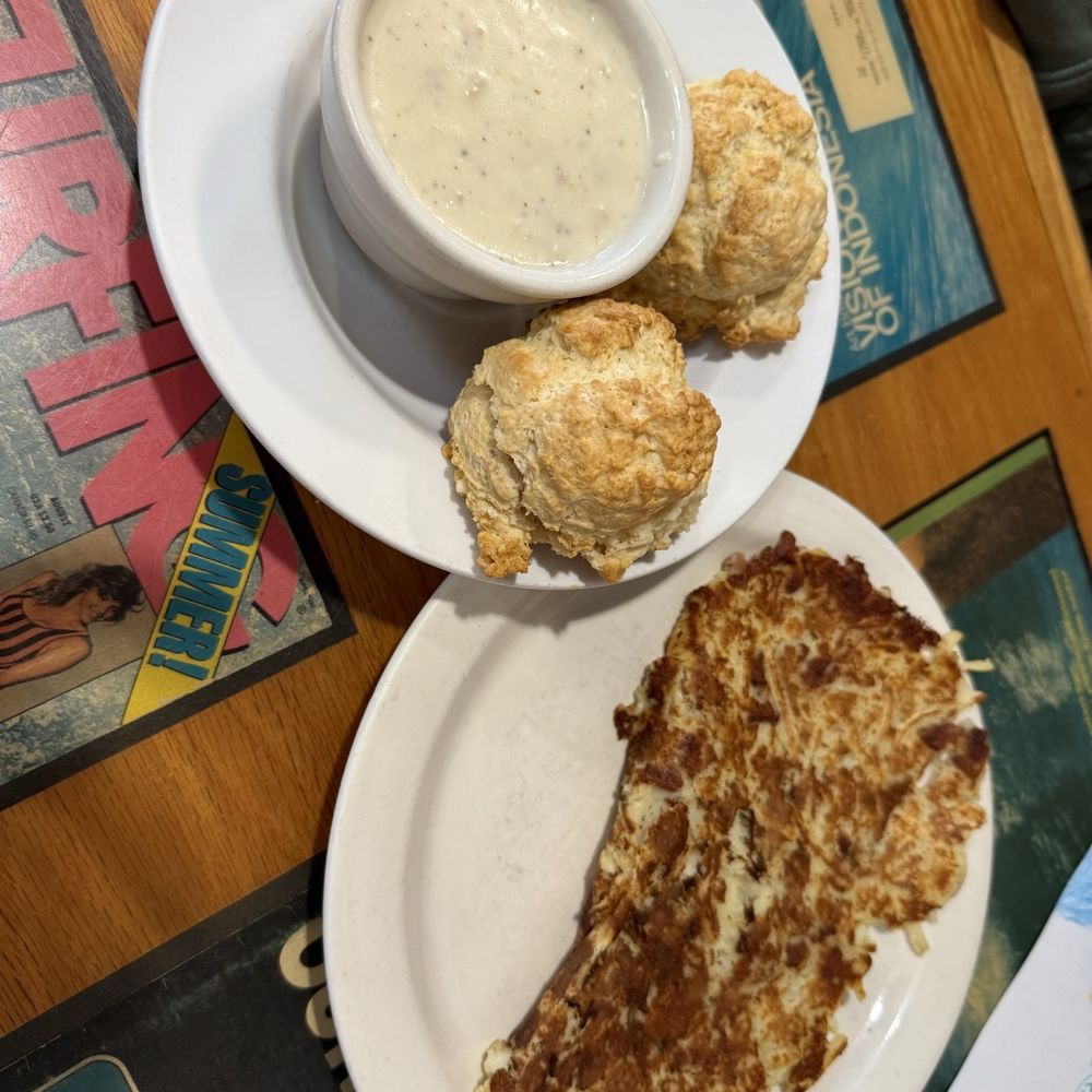 Beach Break Cafe - Biscuit and gravy with a potato pancake - Breakfast & Brunch Near Me - Oceanside, California Beach Break Cafe - Biscuit and gravy with a potato pancake - Breakfast & Brunch Near Me - Oceanside, California