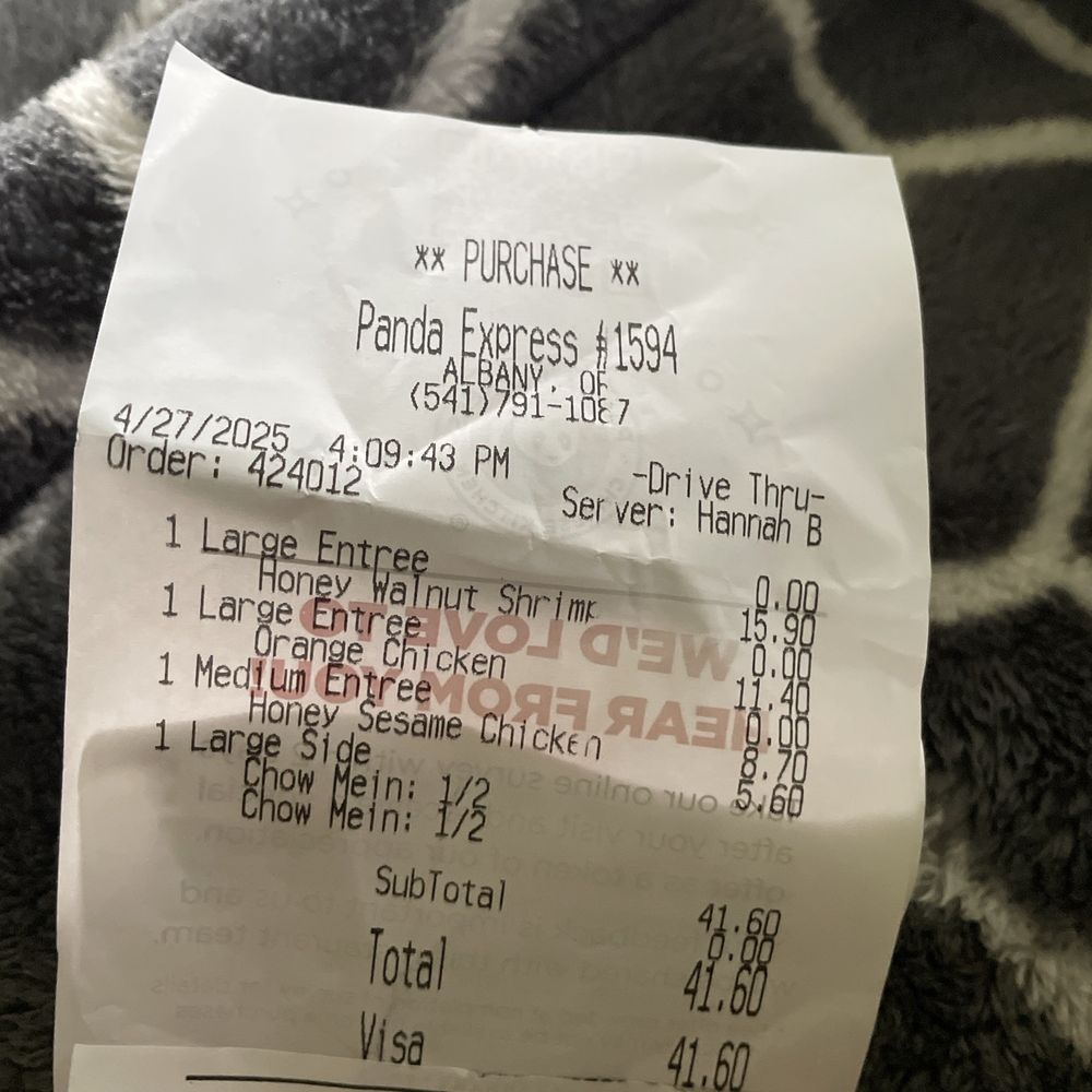 Panda Express - The bill. - Fast Food Near Me - Albany, Oregon Panda Express - The bill. - Fast Food Near Me - Albany, Oregon