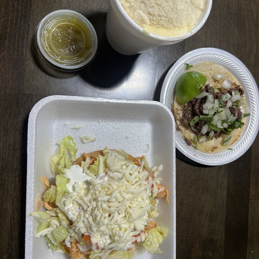 Barbacoa Taco, Chicken Tostada and Elote!