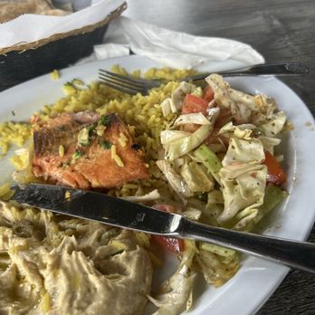 The Grill House - Salmon Filet Plate - Mediterranean Near Me - La Verne, California The Grill House - Salmon Filet Plate - Mediterranean Near Me - La Verne, California