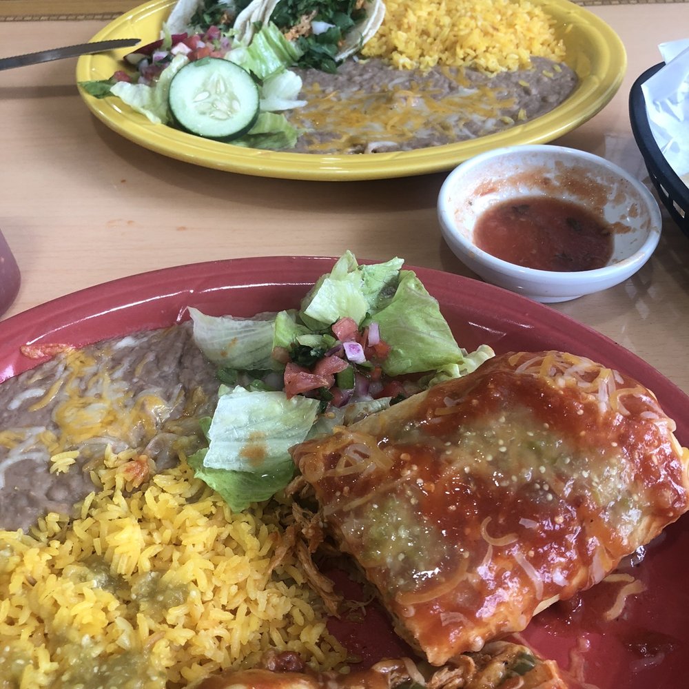 Chimichanga & Chicken Tacos.