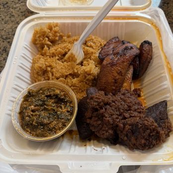 The Mukase Restaurant - Motherland Combo with spinach, jollof rice and beef - African Near Me - Bolingbrook, Illinois The Mukase Restaurant - Motherland Combo with spinach, jollof rice and beef - African Near Me - Bolingbrook, Illinois