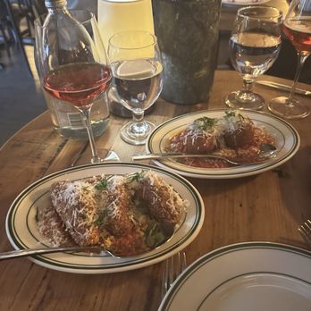 Rocco's - mozzarella and arancini, bottle of lambrusco - Wine Bars Near Me - Austin, Texas