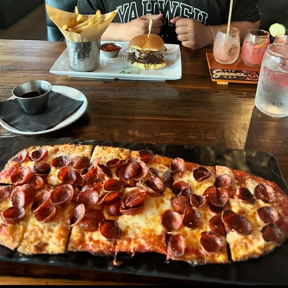 Finney's Crafthouse - A5 Wagyu Burger with a small side of fries & Gary's Pepperoni Pizza - New American Near Me - Brea, California Finney's Crafthouse - A5 Wagyu Burger with a small side of fries & Gary's Pepperoni Pizza - New American Near Me - Brea, California