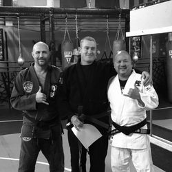 Harai Judo & Brazilian Jiu Jitsu Dojo - Sensei Jim promotes Professor Nick to Judo Blue Belt (Yonkyu)