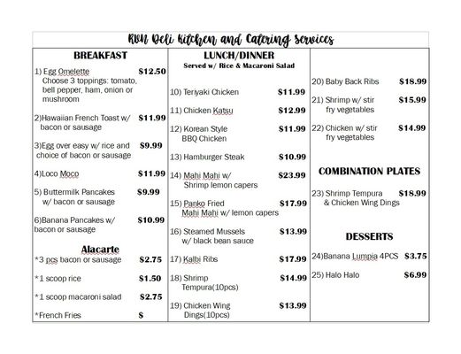 Menu photo 1 RVN Deli Kitchen Catering Lahaina, HI