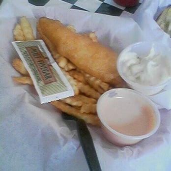 Broadway Cafe - 1/2 order of fish N chips with spicy special sauce - Burgers Near Me - Big Bear City, California Broadway Cafe - 1/2 order of fish N chips with spicy special sauce - Burgers Near Me - Big Bear City, California