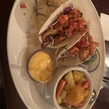 Bahama Breeze - Blackened Mahi Tacos with fruit cup - Bars Near Me - Wayne, New Jersey